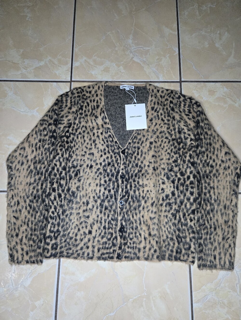 Jaded London Leopard-Print Teddy Cardigan - Beige/Black